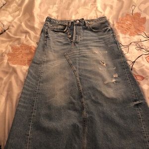 Asymmetrical long denim skirt
